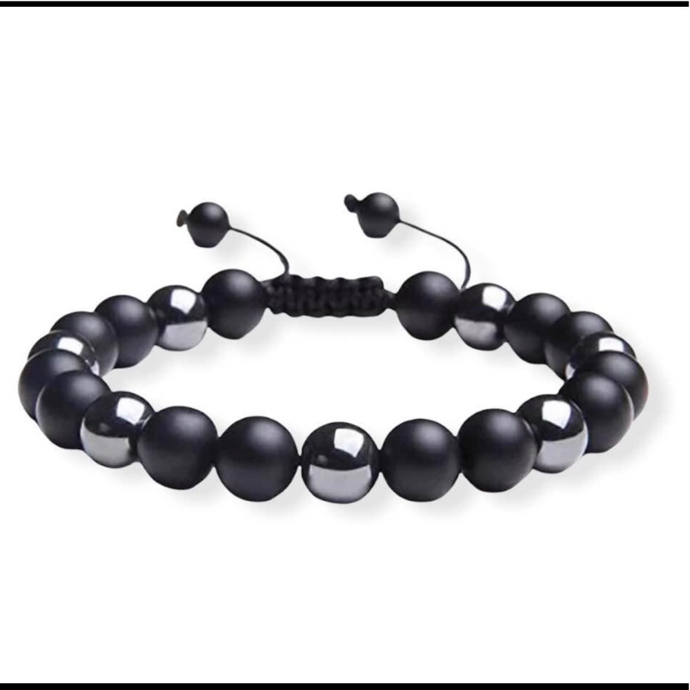 Men’s Matte Onyx & Hematite Beaded Adjustable Bracelet